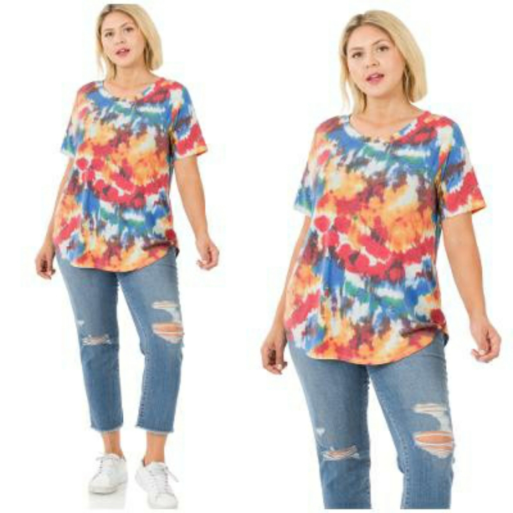 Plus Size Casual Chic Watercolor Tie-Dye Top - Picture 4 of 4